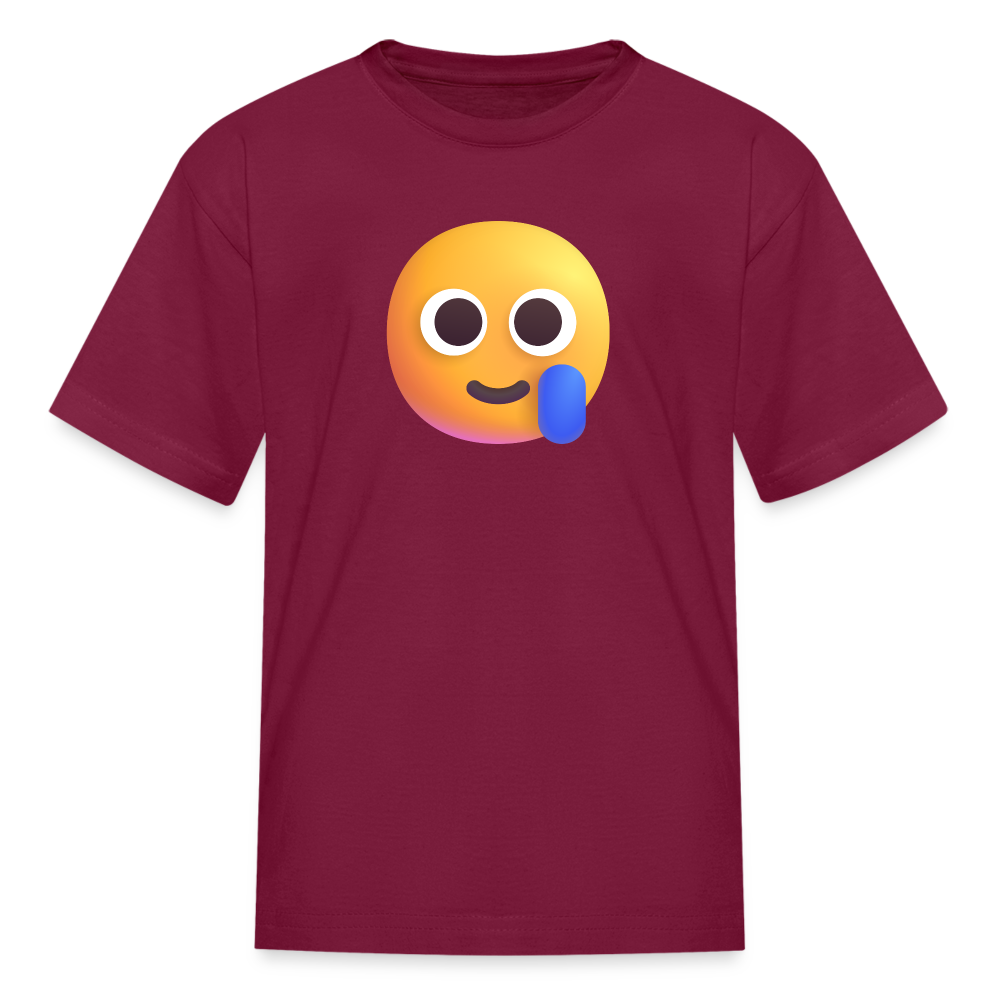 🥲 Smiling Face with Tear (Microsoft Fluent) Kids' T-Shirt - burgundy