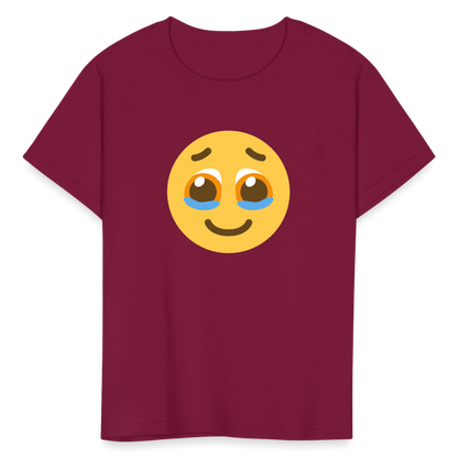 🥹 Face Holding Back Tears (Twemoji) Kids' T-Shirt - burgundy
