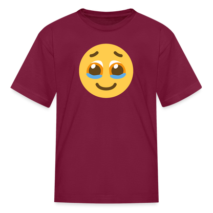 🥹 Face Holding Back Tears (Twemoji) Kids' T-Shirt - burgundy