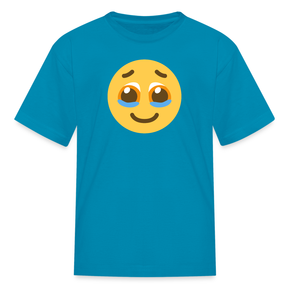 🥹 Face Holding Back Tears (Twemoji) Kids' T-Shirt - turquoise