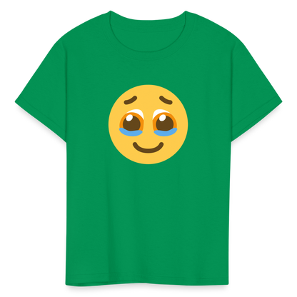 🥹 Face Holding Back Tears (Twemoji) Kids' T-Shirt - kelly green