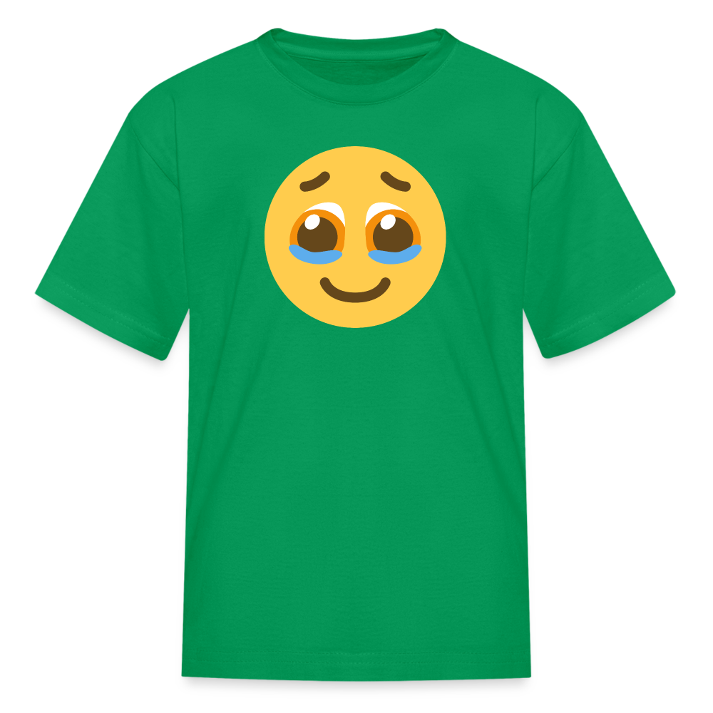 🥹 Face Holding Back Tears (Twemoji) Kids' T-Shirt - kelly green