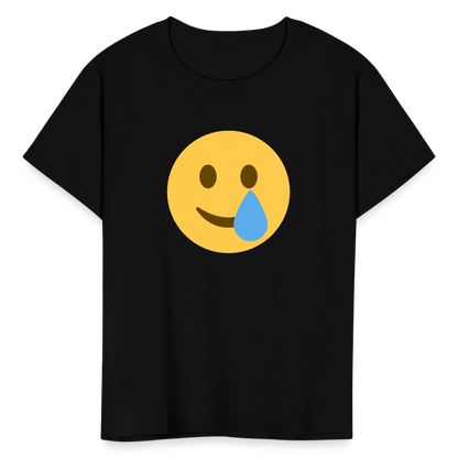 🥲 Smiling Face with Tear (Twemoji) Kids' T-Shirt - black