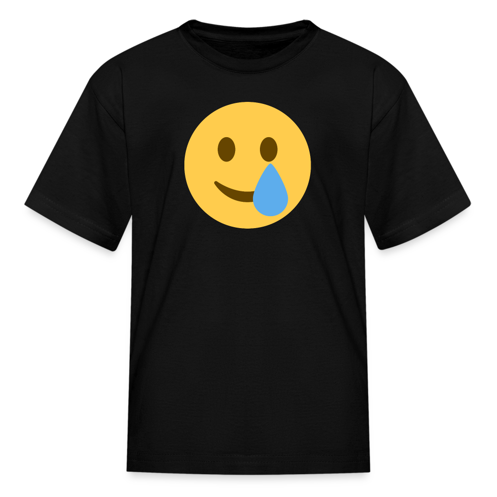 🥲 Smiling Face with Tear (Twemoji) Kids' T-Shirt - black