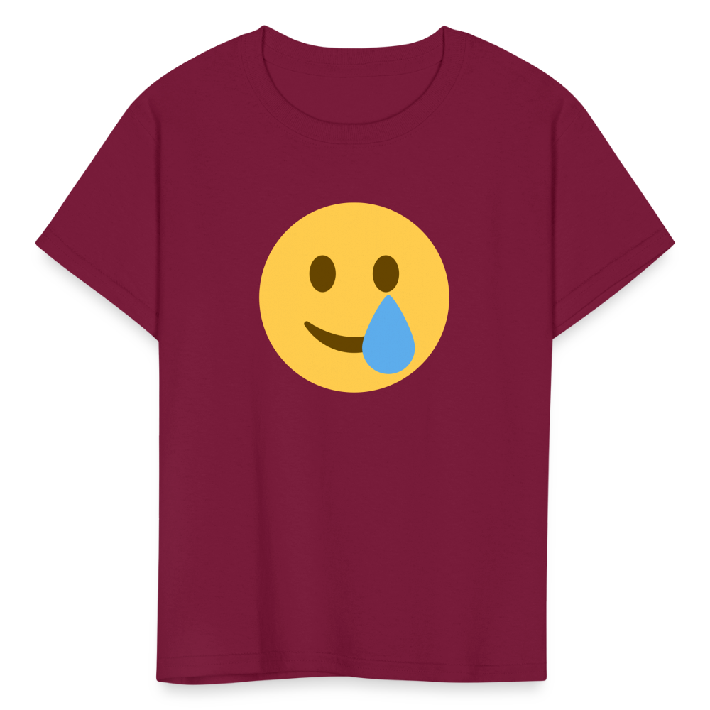 🥲 Smiling Face with Tear (Twemoji) Kids' T-Shirt - burgundy