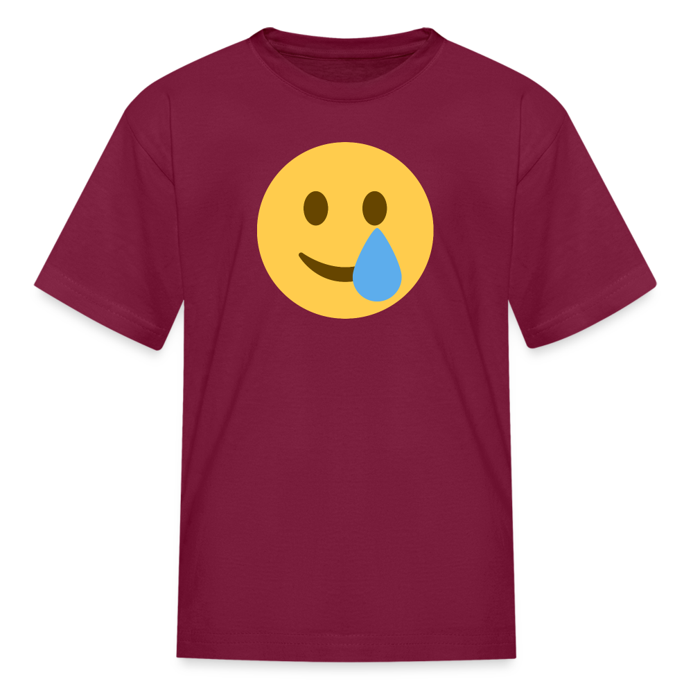 🥲 Smiling Face with Tear (Twemoji) Kids' T-Shirt - burgundy