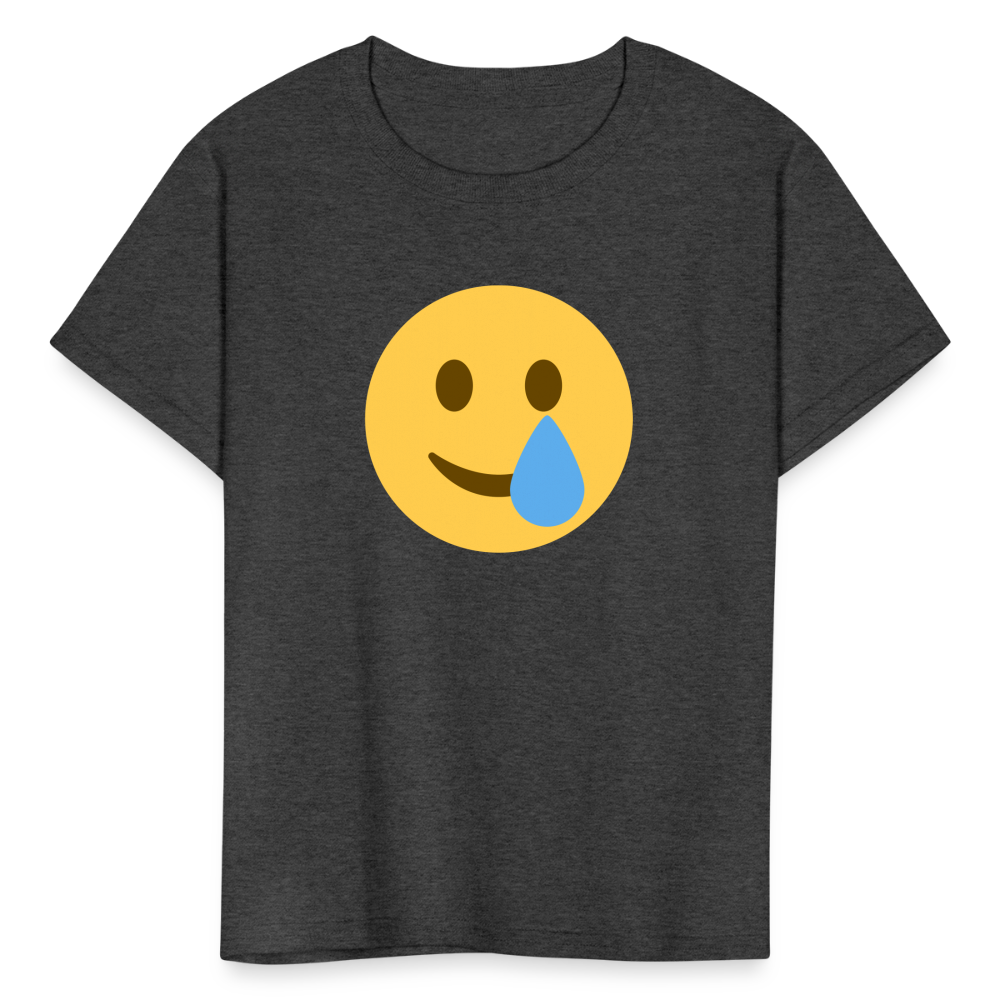 🥲 Smiling Face with Tear (Twemoji) Kids' T-Shirt - heather black