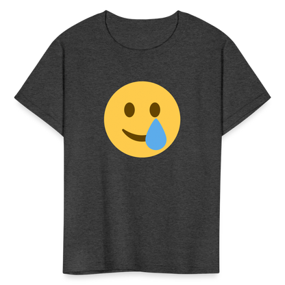 🥲 Smiling Face with Tear (Twemoji) Kids' T-Shirt - heather black