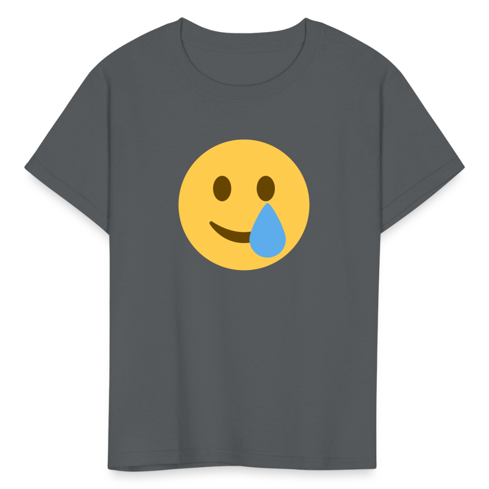 🥲 Smiling Face with Tear (Twemoji) Kids' T-Shirt - charcoal