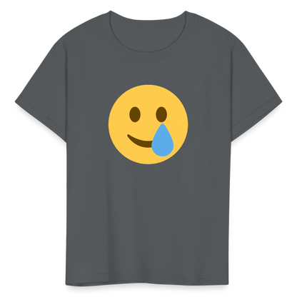 🥲 Smiling Face with Tear (Twemoji) Kids' T-Shirt - charcoal