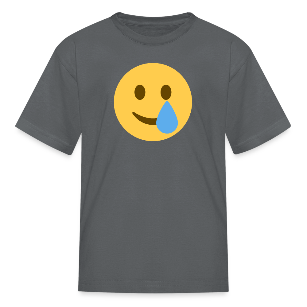 🥲 Smiling Face with Tear (Twemoji) Kids' T-Shirt - charcoal