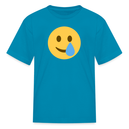 🥲 Smiling Face with Tear (Twemoji) Kids' T-Shirt - turquoise