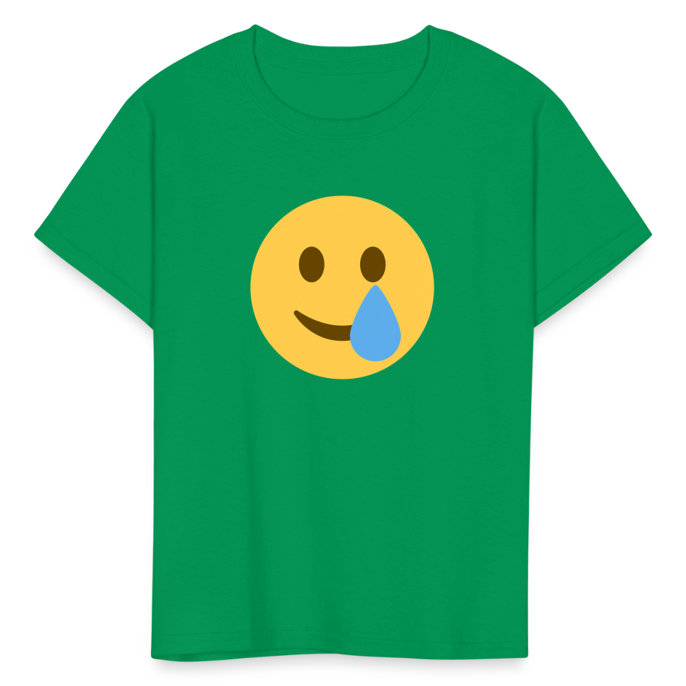 🥲 Smiling Face with Tear (Twemoji) Kids' T-Shirt - kelly green