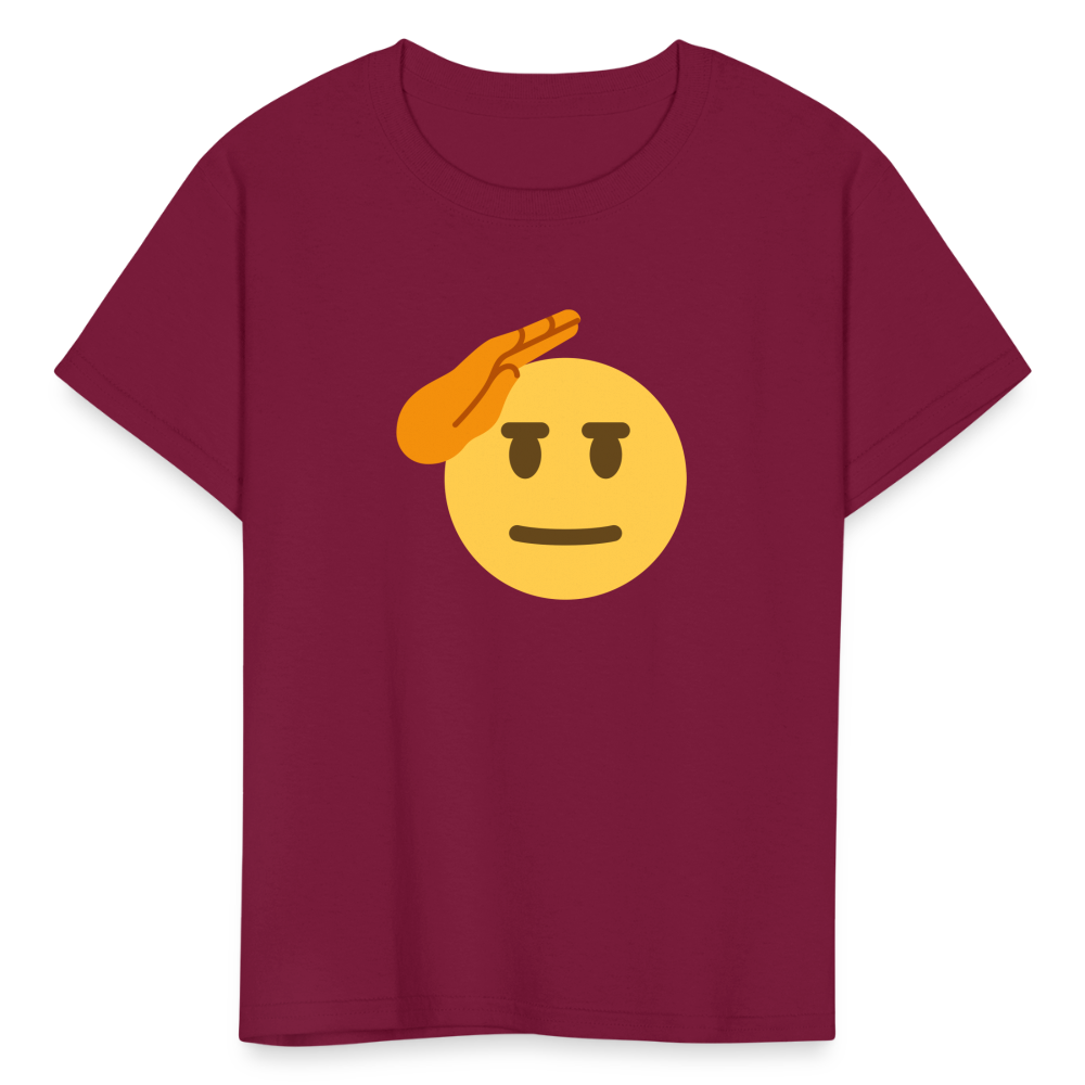 🫡 Saluting Face (Twemoji) Kids' T-Shirt - burgundy