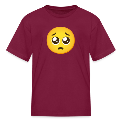 🥺 Pleading Face (Google Noto Color Emoji) Kids' T-Shirt - burgundy