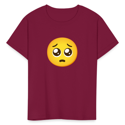 🥺 Pleading Face (Google Noto Color Emoji) Kids' T-Shirt - burgundy