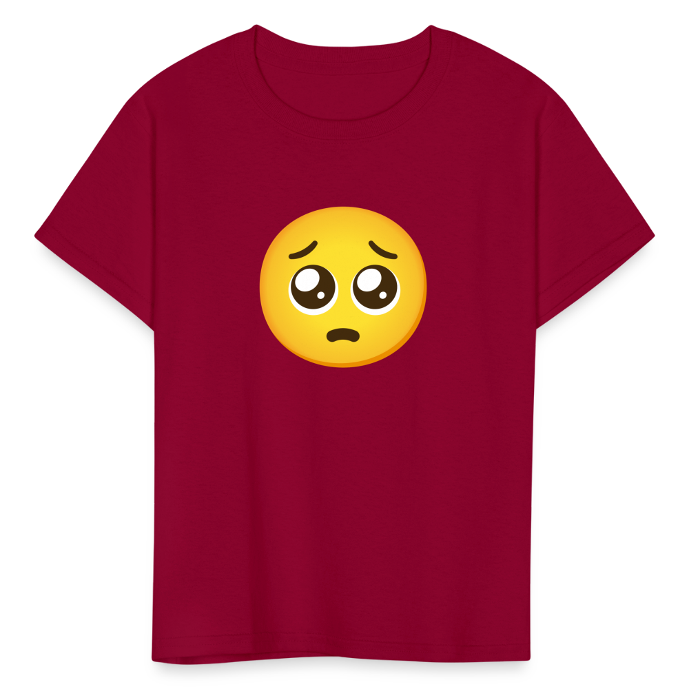 🥺 Pleading Face (Google Noto Color Emoji) Kids' T-Shirt - dark red