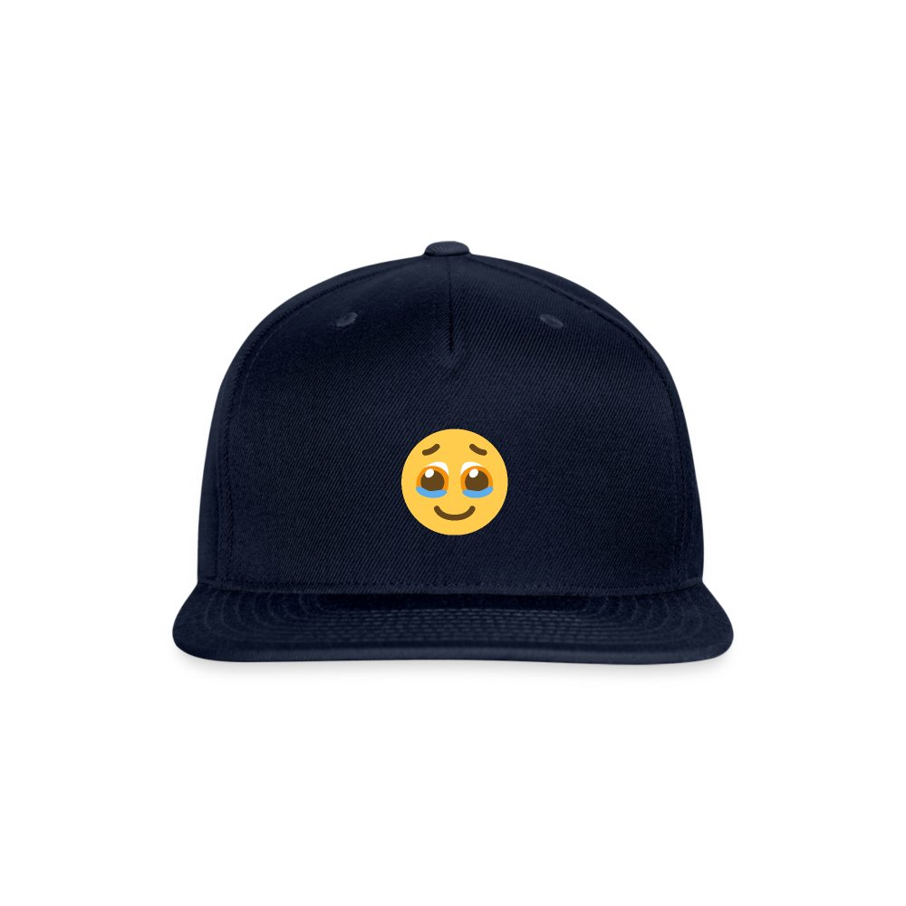 🥹 Face Holding Back Tears (Twemoji) Snapback Baseball Cap - navy