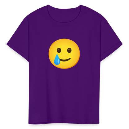 🥲 Smiling Face with Tear (Google Noto Color Emoji) Kids' T-Shirt - purple