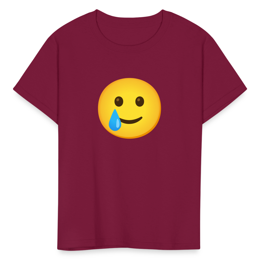 🥲 Smiling Face with Tear (Google Noto Color Emoji) Kids' T-Shirt - burgundy