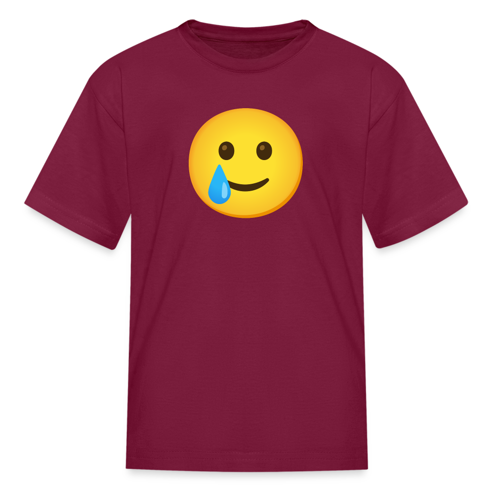 🥲 Smiling Face with Tear (Google Noto Color Emoji) Kids' T-Shirt - burgundy