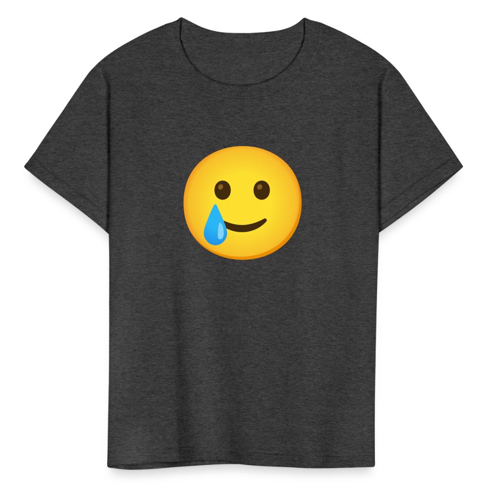 🥲 Smiling Face with Tear (Google Noto Color Emoji) Kids' T-Shirt - heather black