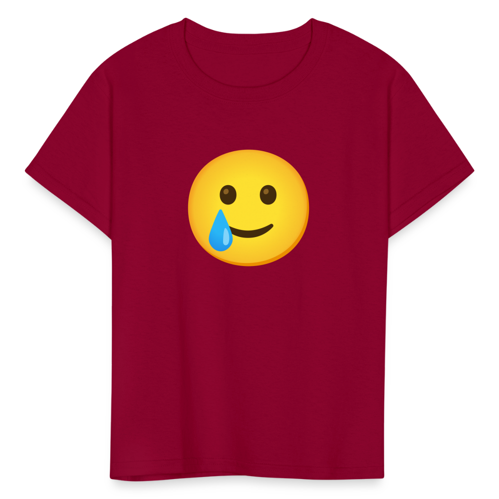 🥲 Smiling Face with Tear (Google Noto Color Emoji) Kids' T-Shirt - dark red
