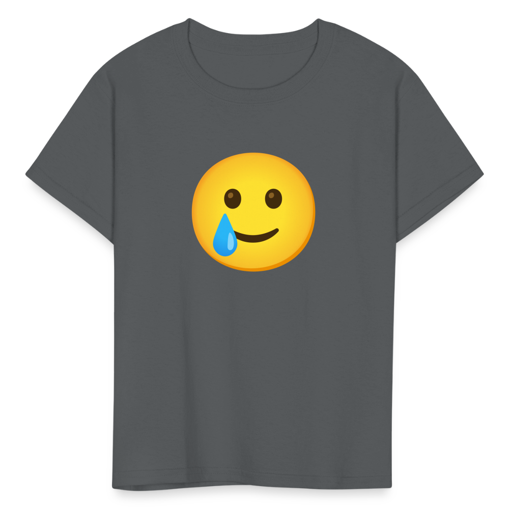 🥲 Smiling Face with Tear (Google Noto Color Emoji) Kids' T-Shirt - charcoal