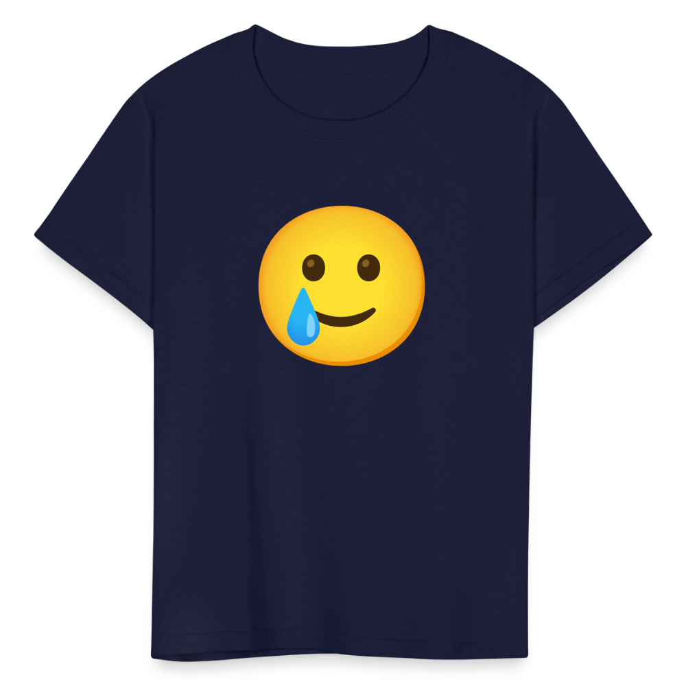 🥲 Smiling Face with Tear (Google Noto Color Emoji) Kids' T-Shirt - navy