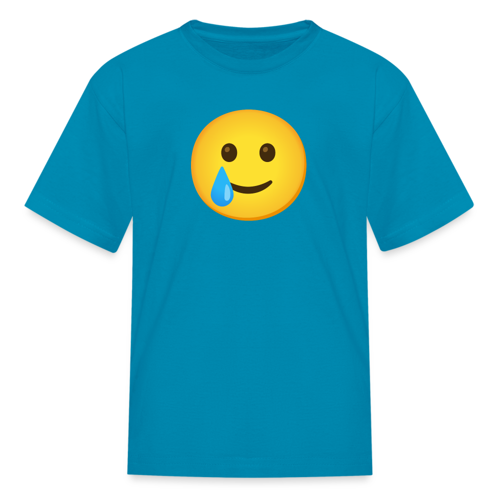 🥲 Smiling Face with Tear (Google Noto Color Emoji) Kids' T-Shirt - turquoise