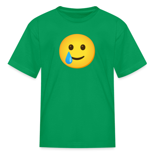 🥲 Smiling Face with Tear (Google Noto Color Emoji) Kids' T-Shirt - kelly green