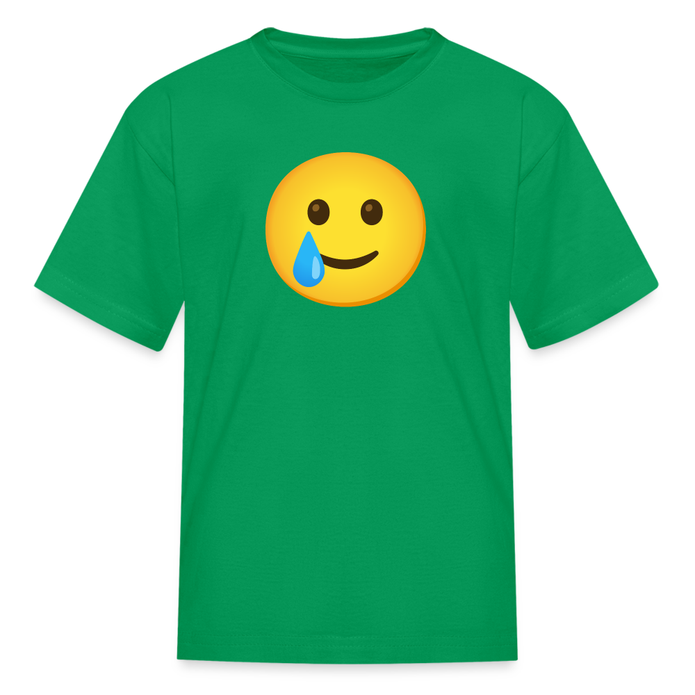 🥲 Smiling Face with Tear (Google Noto Color Emoji) Kids' T-Shirt - kelly green