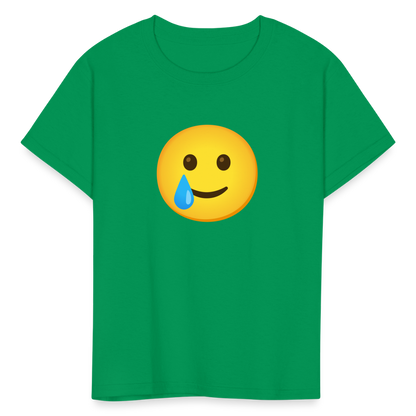 🥲 Smiling Face with Tear (Google Noto Color Emoji) Kids' T-Shirt - kelly green