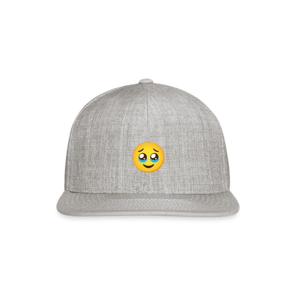 🥹 Face Holding Back Tears (Google Noto Color Emoji) Snapback Baseball Cap - heather gray