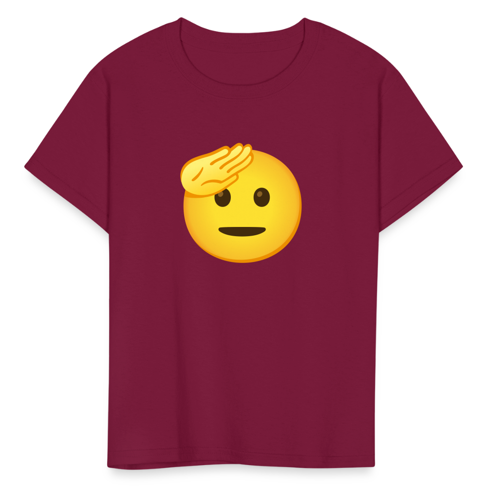 🫡 Saluting Face (Google Noto Color Emoji) Kids' T-Shirt - burgundy