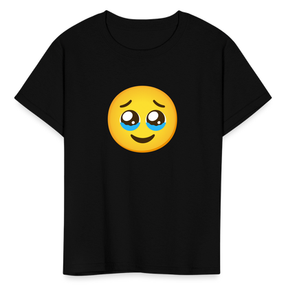 🥹 Face Holding Back Tears (Google Noto Color Emoji) Kids' T-Shirt - black