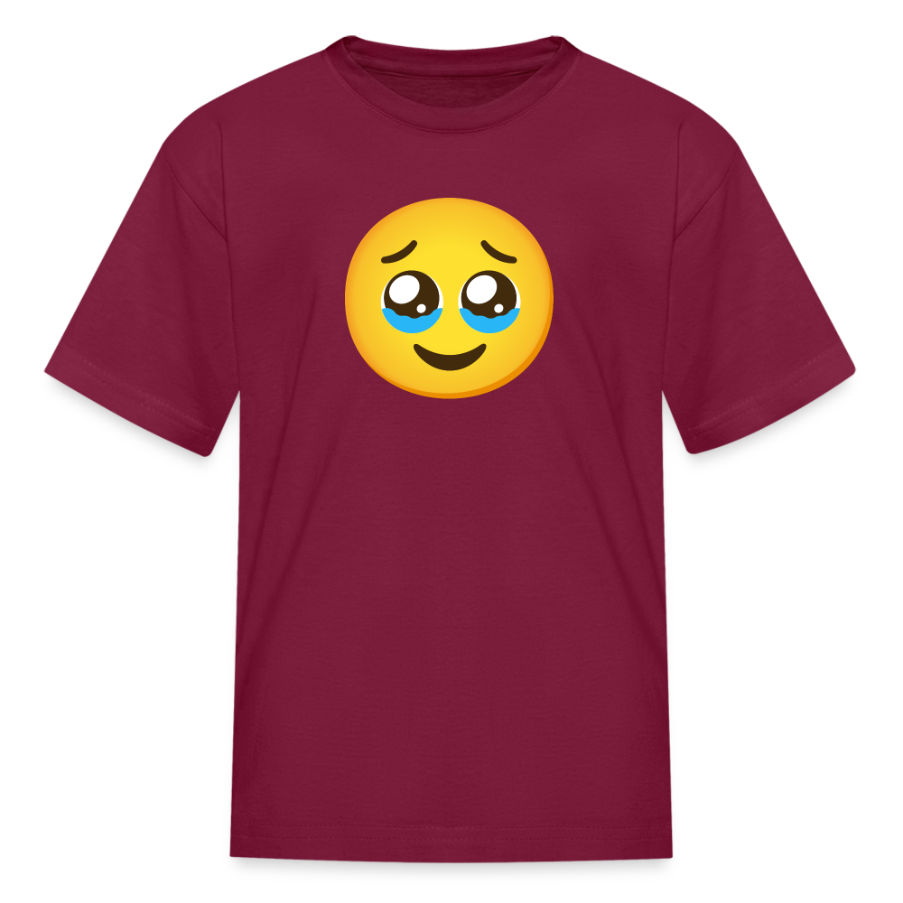 🥹 Face Holding Back Tears (Google Noto Color Emoji) Kids' T-Shirt - burgundy