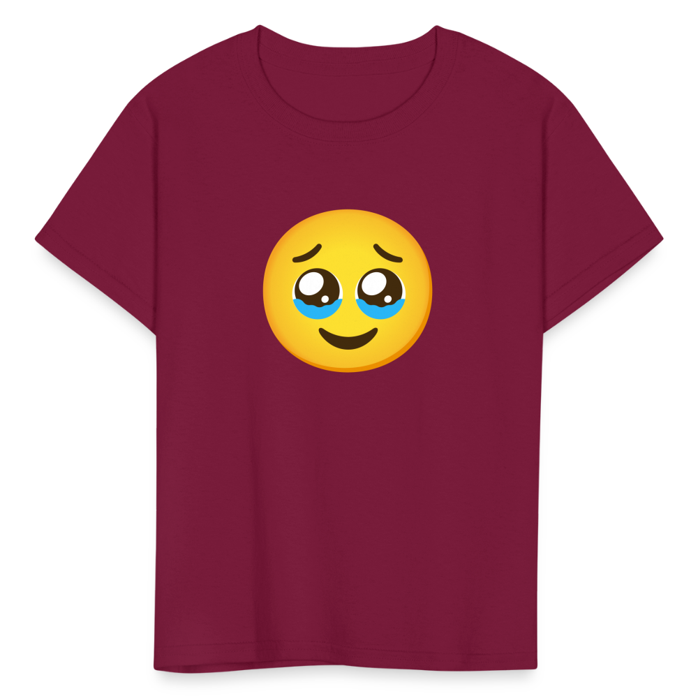 🥹 Face Holding Back Tears (Google Noto Color Emoji) Kids' T-Shirt - burgundy