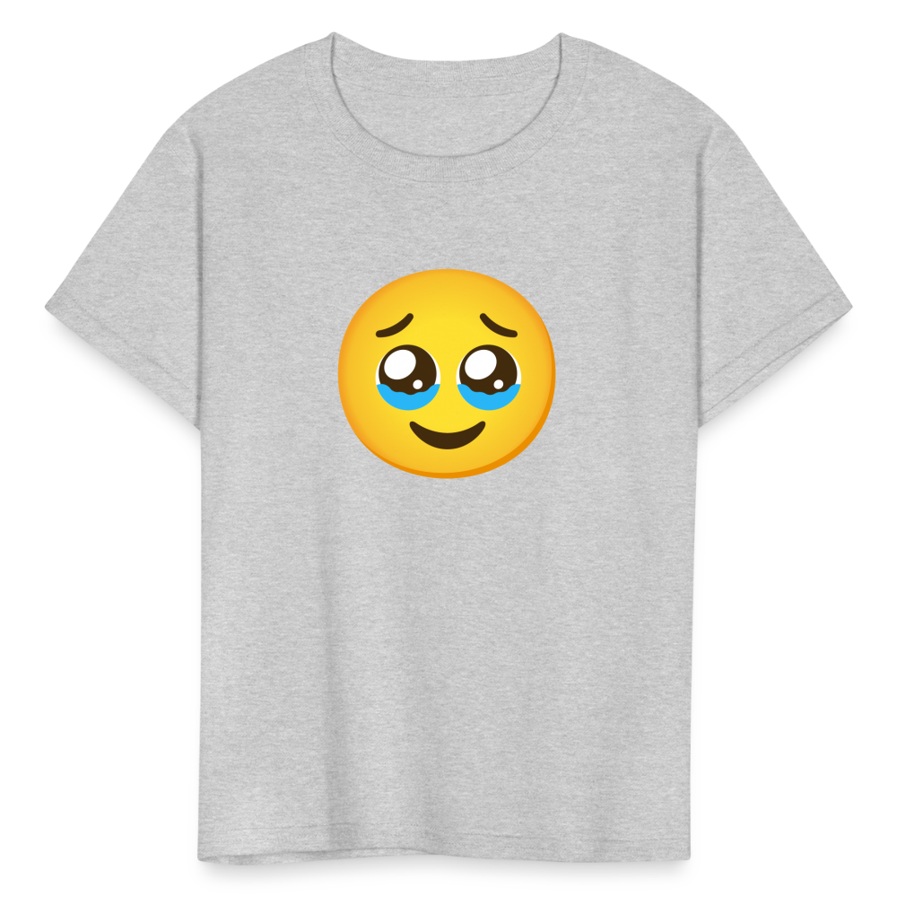 🥹 Face Holding Back Tears (Google Noto Color Emoji) Kids' T-Shirt - heather gray