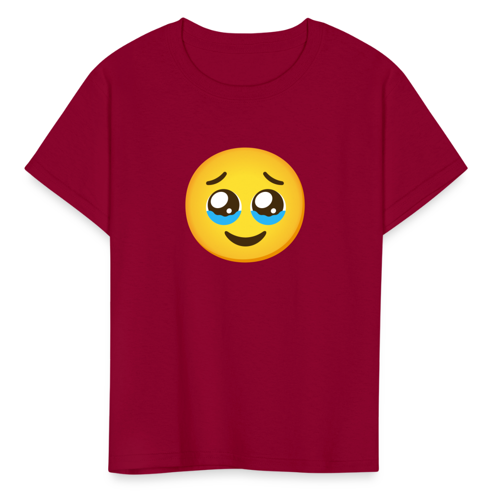 🥹 Face Holding Back Tears (Google Noto Color Emoji) Kids' T-Shirt - dark red