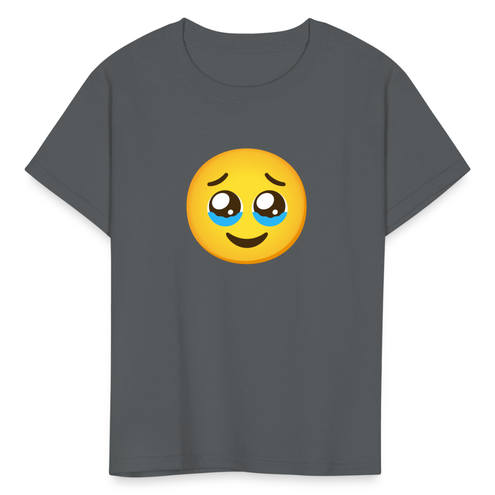 🥹 Face Holding Back Tears (Google Noto Color Emoji) Kids' T-Shirt - charcoal