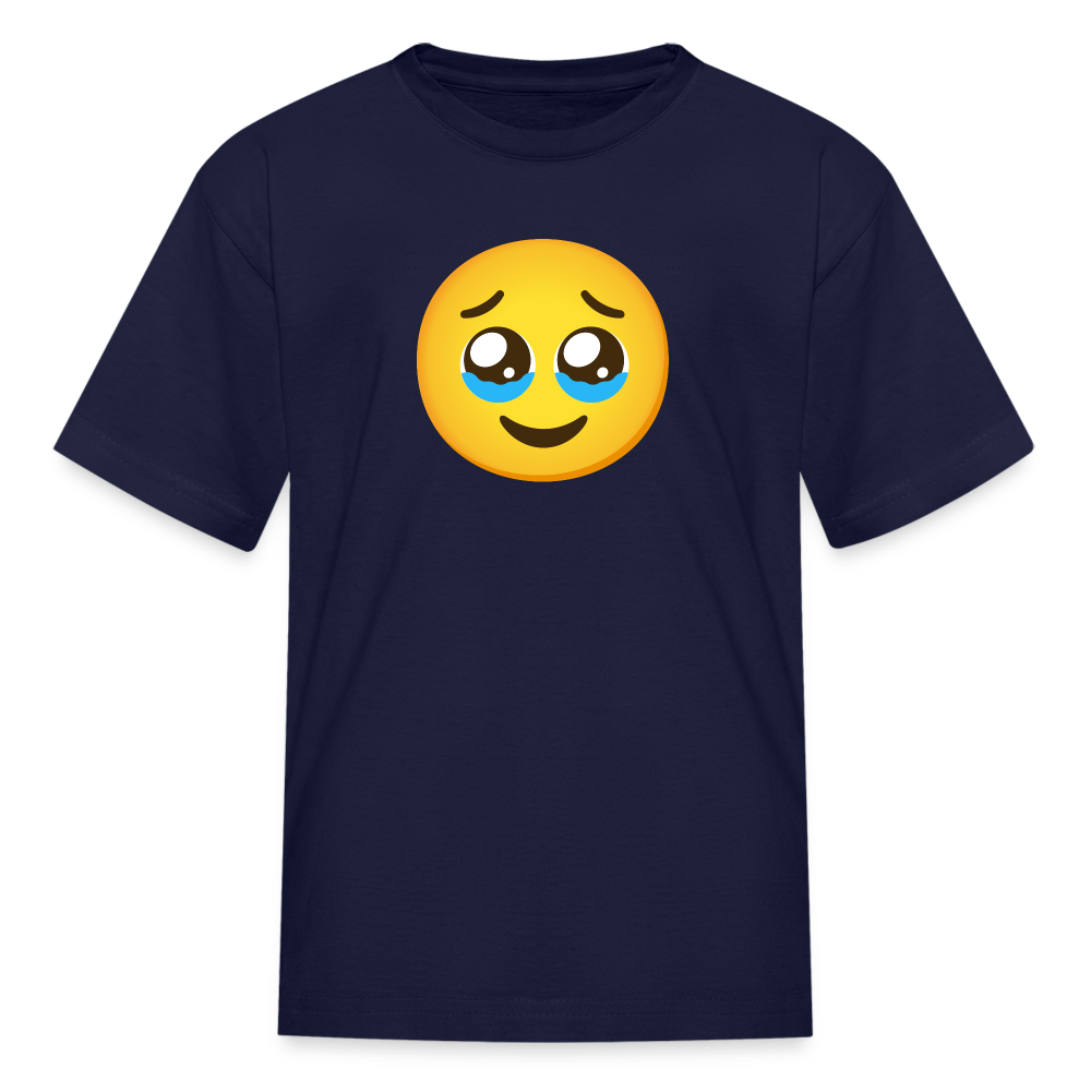 🥹 Face Holding Back Tears (Google Noto Color Emoji) Kids' T-Shirt - navy
