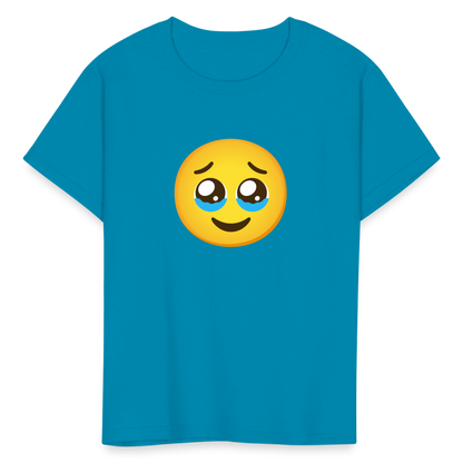 🥹 Face Holding Back Tears (Google Noto Color Emoji) Kids' T-Shirt - turquoise