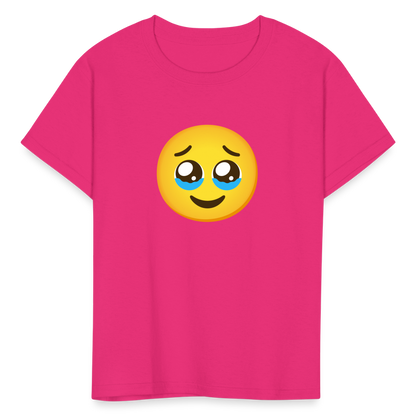 🥹 Face Holding Back Tears (Google Noto Color Emoji) Kids' T-Shirt - fuchsia