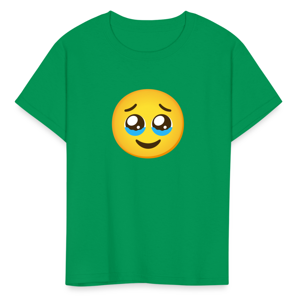 🥹 Face Holding Back Tears (Google Noto Color Emoji) Kids' T-Shirt - kelly green